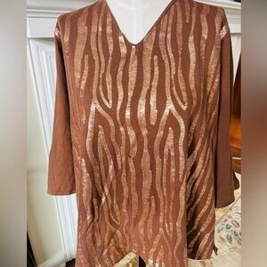 Quacker Factory skinny zebra stripe top size 2X 3/4 sleeves like new